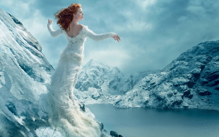 Winter Goddess ♥ - winter, beautiful, Amy Adams, snow, girl, beauty, fantasy, woman, lake