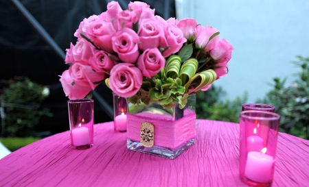 Still Life - candle, roses, pink, beautiful