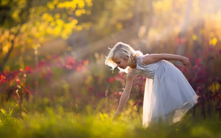 A small girl - child, forest, a small girl, sun rays