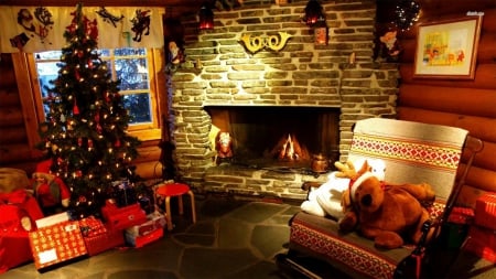 Christmas Tree - Christmas tree, house, fireplace, interior, architecture