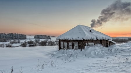 Winter Cabin - winter, cabin, abstract, photography