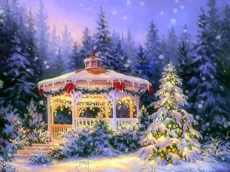 â˜…Festive Gazeboâ˜… - xmas and new year, winter, lovely, gazebo, creative pre-made, christmas, christmas tree, love four seasons, holidays, white trees, winter holidays, snow, beautiful, festive, colors, paintings