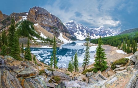 Moraine Lake, Banff National Park - firs, wilderness, mountains, canada