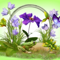 FROG WITH PURPLE FLOWERS