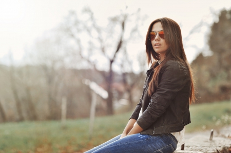 Beautiful Woman in Jacket Wearing Sunglasses - female, woman, beautiful, girl, cute, jacket, sunglasses