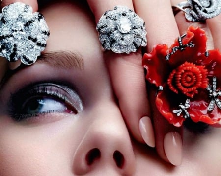 Rings - fashion, eyes, woman, rings