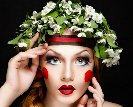 Artistic Woman - flowers, face, woman, make up