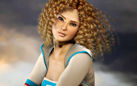 Girl - fantasy, game, blonde, 3d, girl, curls