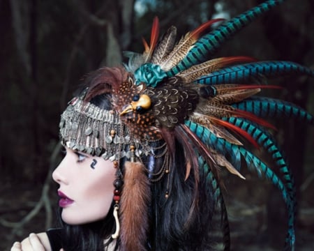 Artistic Headdress - style, feathers, woman, headdress