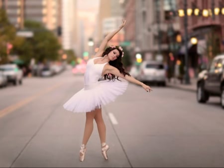 Dancing - street, cars, girl, dancing