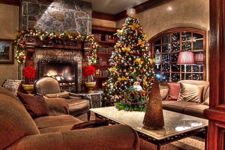 Merry Christmas - tree, xmas, fireplace, christmas