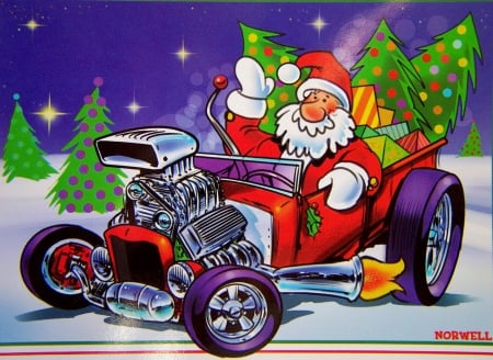 Hot Rod Santa - xmas, hot rod santa, holidays, tree