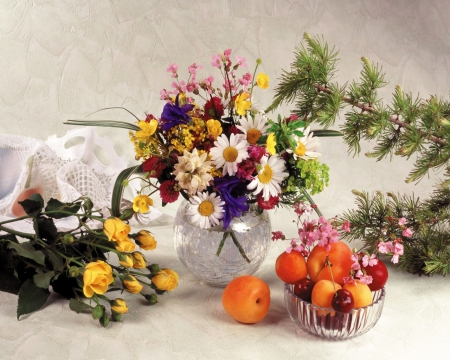 Still life - beauty, still life, yellow flowers, roses