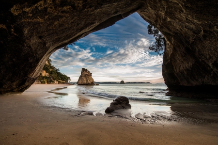 The sea - cave - beach, cave, rocks, the sea