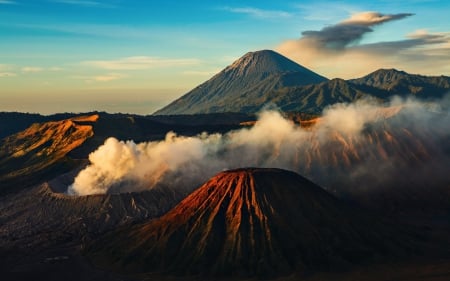 volcanic landscape - sky, volcano, mountain, smoke