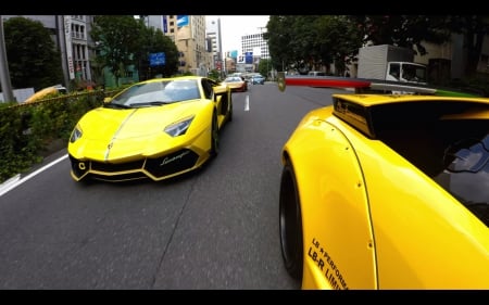 Start of Race - race, lamborghini, street race, yellow