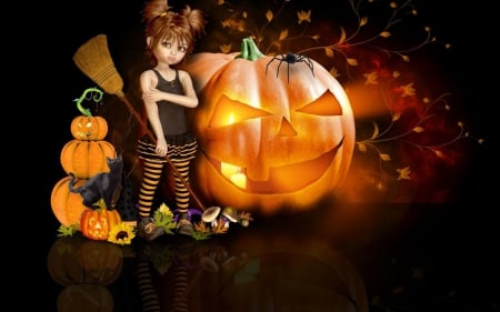 cute halloween - girl, cute, halloween, art