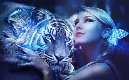 blue tiger - girl, beauty, tiger, blue