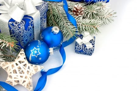 Blue Xmas - balls, gift, blue, decoration, christmas