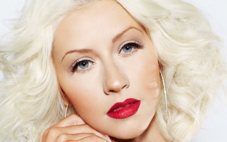 Christina Aguilera - woman, artist, beauty, girl, blue eyes, music, singer, face, white, red, christina aguilera