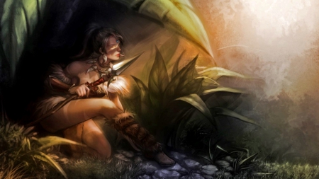 Ambush - women, fantasy, spear, warrior