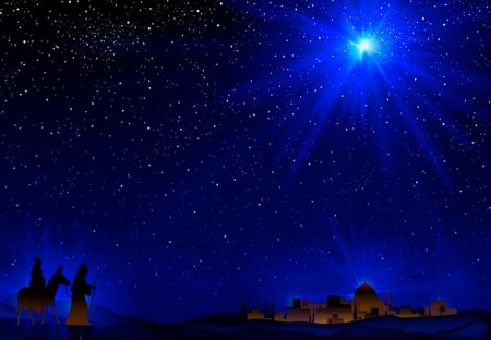 Star of Christmas - stars, sky, mary and joseph, blue, christmas