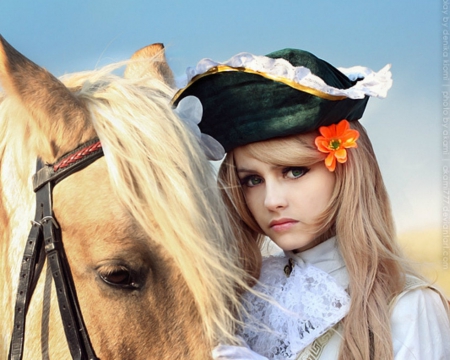 Pretty Face - horse, cowgirl, animal, hat, woman