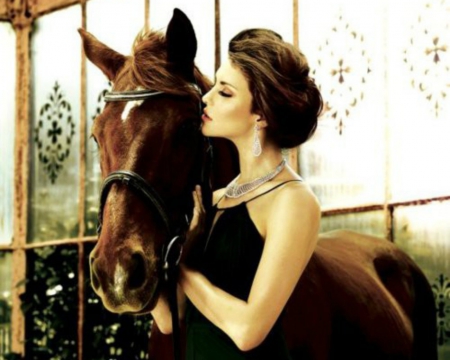 Two Beauty - horse, animal, woman, beauty