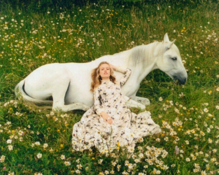 Relaxing Moment - flowers, horse, lying, woman