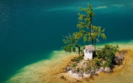 Ocean - island - Ocean, island, chapel, tree