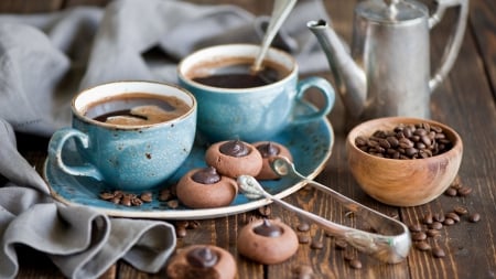 Coffee and vintage cups - sweets, coffee, cups, vintage, chocolate