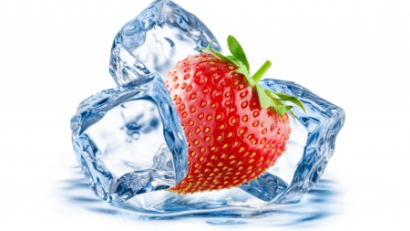 Ice and Strawberry - fruit, ice, strawberry, cubes