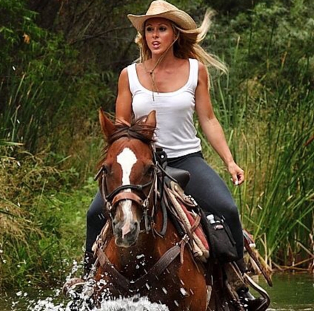 Cowgirl - horse, cowgirl, pretty, river