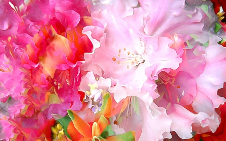 Flowers - poster, painting, flower, art, pink