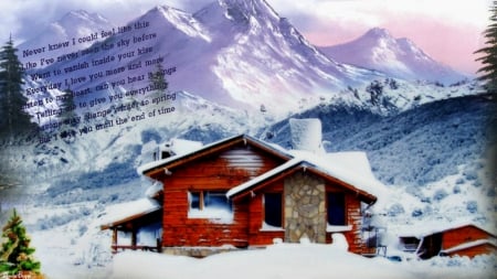 Cozy winter cabin - snow, winter, mountains, cabin