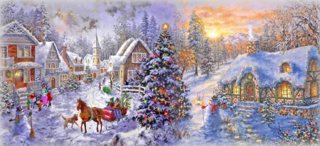 Star of Wonder - snowmen, tree, star, carol singers, sleigh, cottages, light, snow, christmas