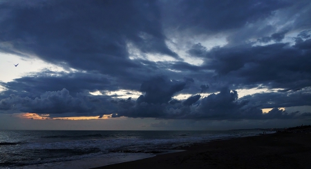 I get along without you very well - clouds, summer, beach, blue string, green pano, sea, black guitar