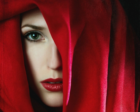 Mysterious Beauty - veil, face, red, woman