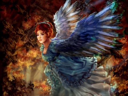 Art - abstract, fantasy, lady, wings