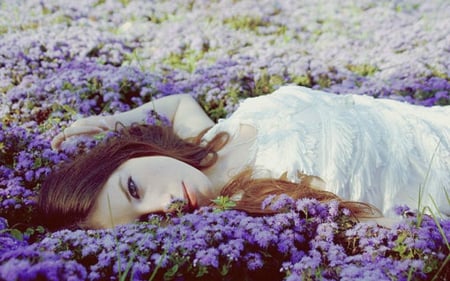 Beautiful Girl - flowers, lying, woman, beauty