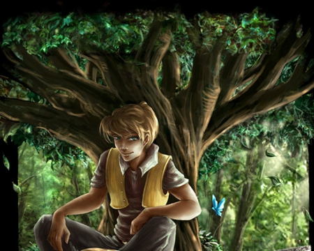 Under the Tree - tree, forest, fantasy, man