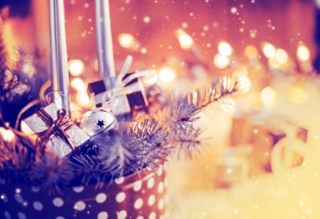 Lights and garlands of Christmas - wishes, christmas, basket, garlands, gifts, candles, light