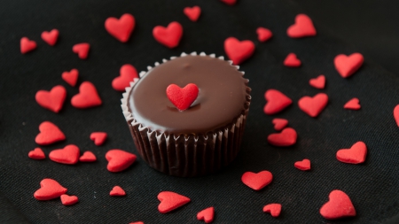 Chocolate Cupcake - cupcake, chocolate, love, sweet, hearts