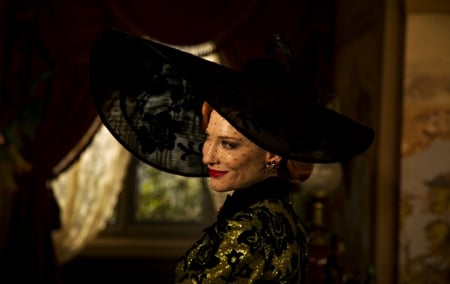 Cinderella (2015) - black, actress, cate blanchett, cinderella, fantasy, hat, movie, lady tremaine, woman, disney, green