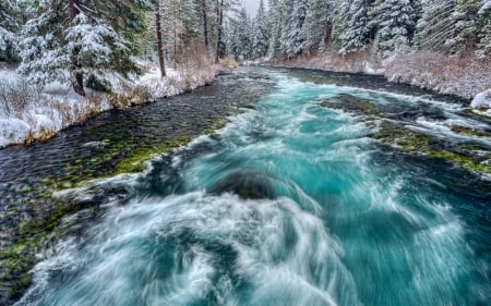 Raging River in Winter - winter, nature, rivers, snow