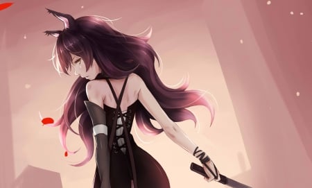 Blake - fighter, pretty, anime, neko, warrior, girl, blake, long hair, dark, rbwy, animal