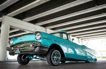 1957-Chevrolet-Bel-Air - lowrider, bowtie, gm, aqua