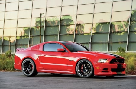 2014-Ford-Mustang - red, mustang, black stripe, 2014