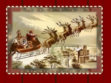 Santa and Reindeer - flying, santa, gifts, christmas