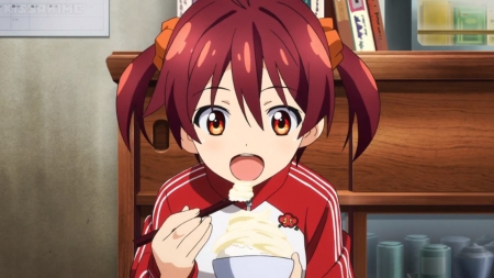 Itadakimasu - nice, beauty, akane isshiki, redhead, female, akane, anime girl, pretty, isshiki akane, anime, cute, adorable, girl, red hair, vividred operation, isshiki, kawaii, eat, eating, beautiful, sweet, lvoely